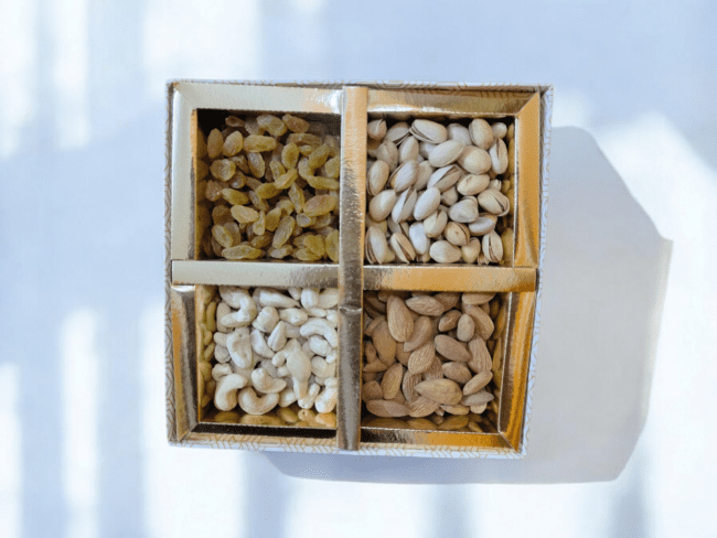 Square Box Combo: A Delightful Quartet of Premium Nuts & Dried Fruits (250g Each))