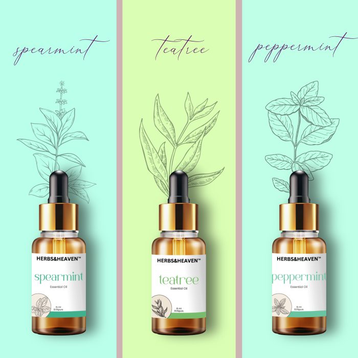 Herbs and Heaven Premium Essential Oil Combo – Tea Tree, Spearmint & Peppermint - Image 1