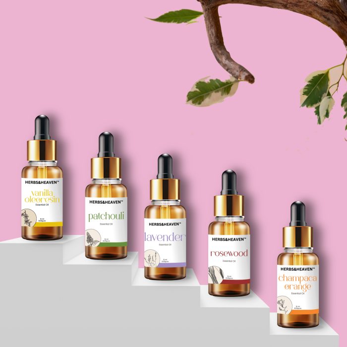 Herbs and Heaven Premium Essential Oil Combo – Jasmine, Lavender, Rosewood, Sandalwood & Lemongrass - Image 1